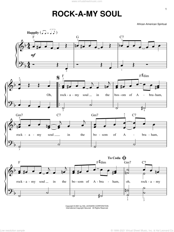 Rock A My Soul sheet music for piano solo, easy skill level