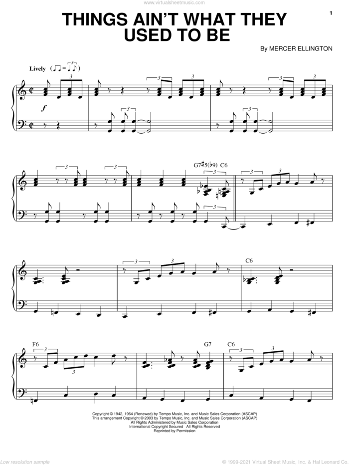 Things Ain't What They Used To Be sheet music for piano solo by Duke Ellington, Brent Edstrom and Mercer Ellington, intermediate skill level