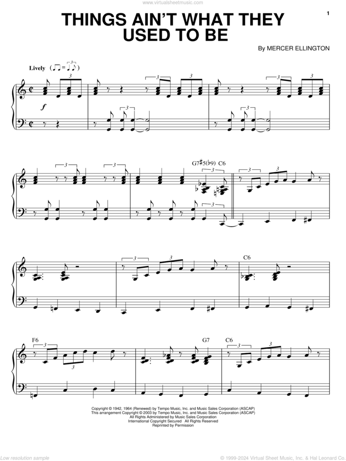 Things Ain't What They Used To Be sheet music for piano solo by Duke Ellington, Brent Edstrom and Mercer Ellington, intermediate skill level