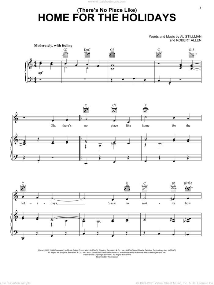 (There's No Place Like) Home For The Holidays sheet music for voice, piano or guitar by Perry Como, Al Stillman and Robert Allen, intermediate skill level