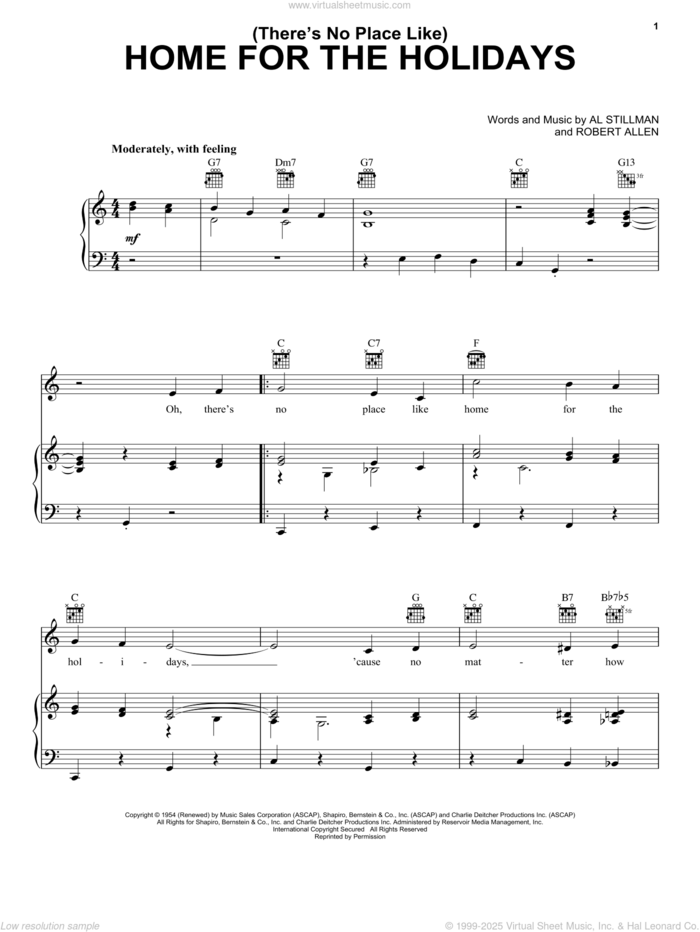 (There's No Place Like) Home For The Holidays sheet music for voice, piano or guitar by Perry Como, Al Stillman and Robert Allen, intermediate skill level