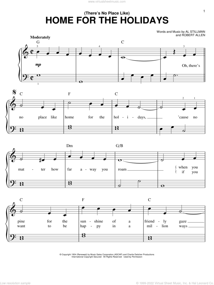 (There's No Place Like) Home For The Holidays sheet music for piano solo by Perry Como, Al Stillman and Robert Allen, beginner skill level