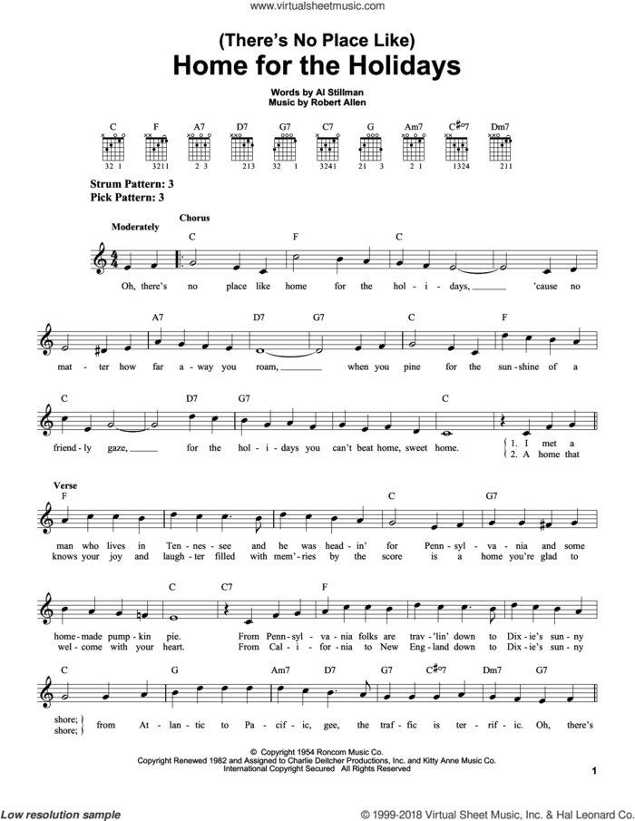 (There's No Place Like) Home For The Holidays sheet music for guitar solo (chords) by Perry Como, Al Stillman and Robert Allen, easy guitar (chords)