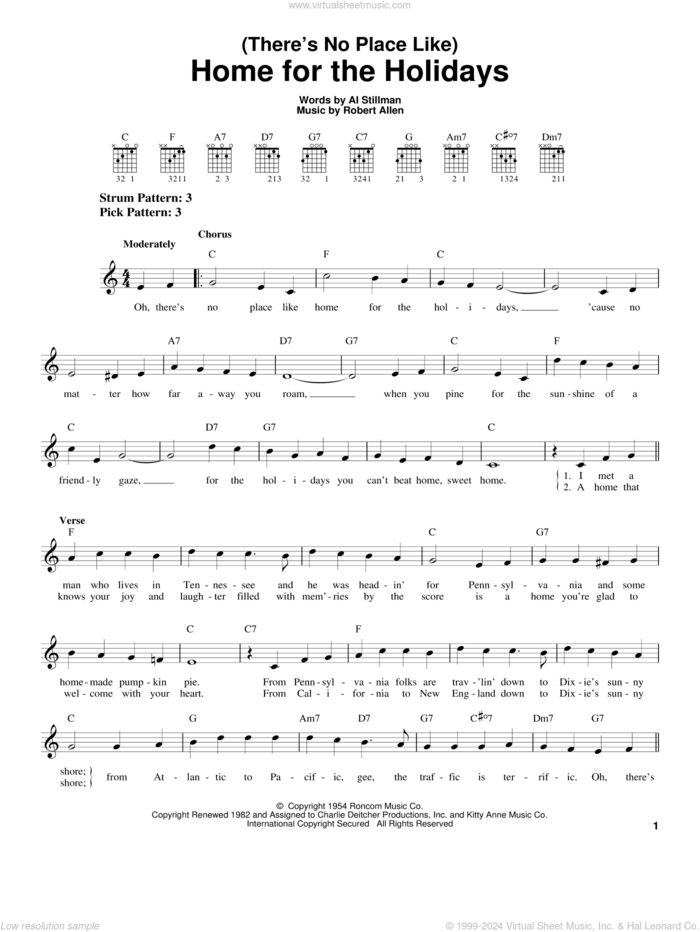 (There's No Place Like) Home For The Holidays sheet music for guitar solo (chords) by Perry Como, Al Stillman and Robert Allen, easy guitar (chords)