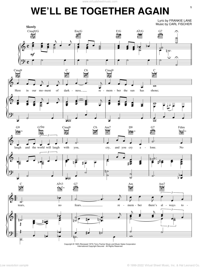 We'll Be Together Again sheet music for voice, piano or guitar by Frankie Laine and Carl Fischer, intermediate skill level