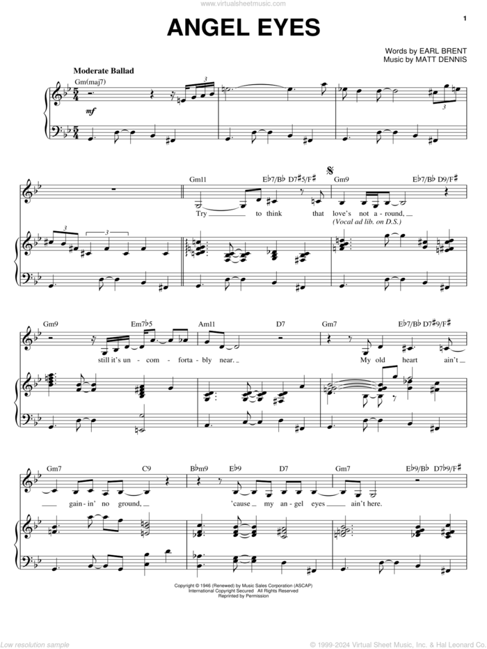 Angel Eyes sheet music for voice and piano by Karrin Allyson, Earl Brent and Matt Dennis, intermediate skill level