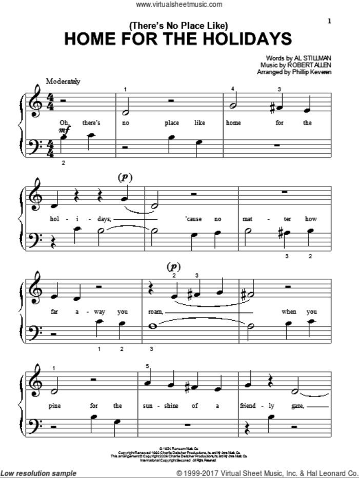 (There's No Place Like) Home For The Holidays (arr. Phillip Keveren) sheet music for piano solo by Perry Como, Phillip Keveren, Al Stillman and Robert Allen, beginner skill level