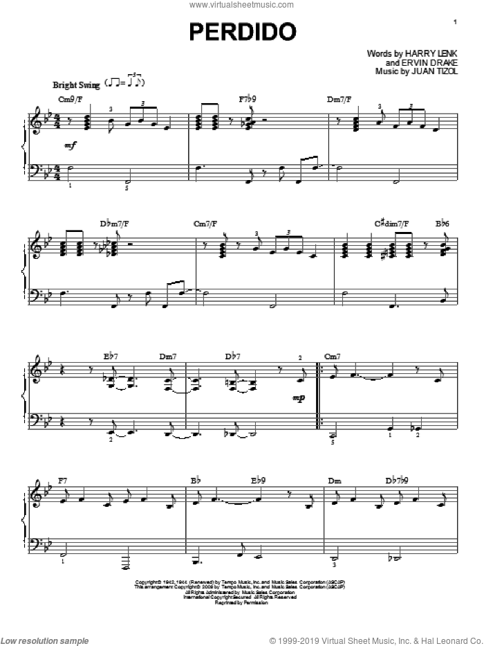 Perdido (arr. Brent Edstrom) sheet music for piano solo by Duke Ellington, Brent Edstrom, Ervin Drake, Harry Lenk and Juan Tizol, intermediate skill level
