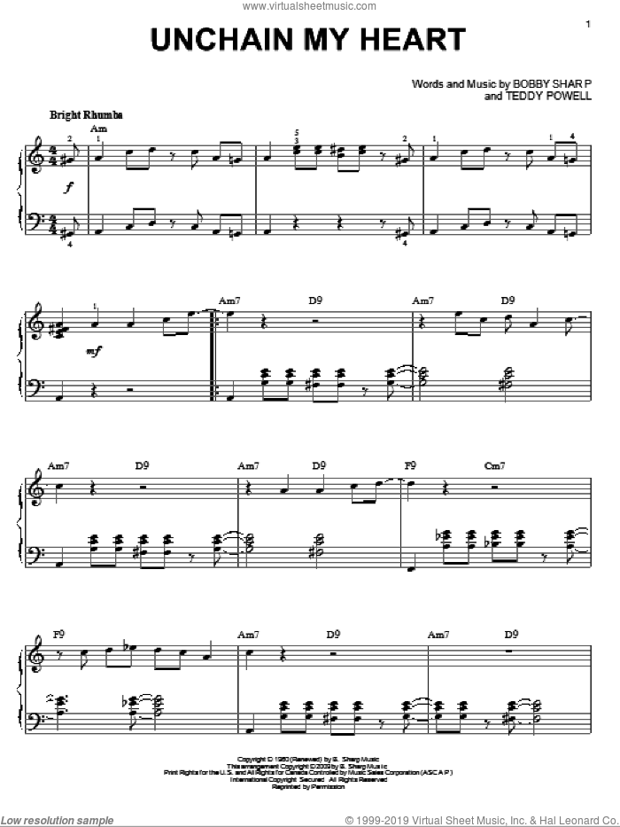 Unchain My Heart (arr. Brent Edstrom) sheet music for piano solo by Ray Charles, Bobby Sharp and Teddy Powell, intermediate skill level