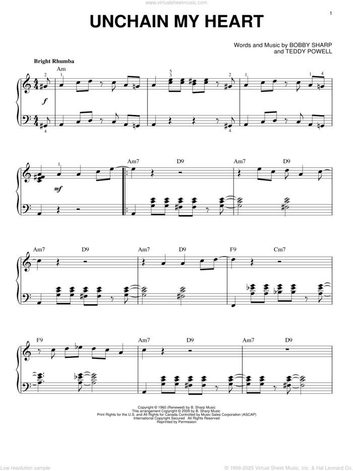 Unchain My Heart (arr. Brent Edstrom) sheet music for piano solo by Ray Charles, Bobby Sharp and Teddy Powell, intermediate skill level