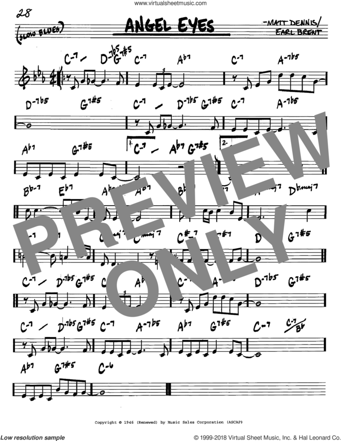 Angel Eyes sheet music for voice and other instruments (in C) by Frank Sinatra, Earl Brent and Matt Dennis, intermediate skill level