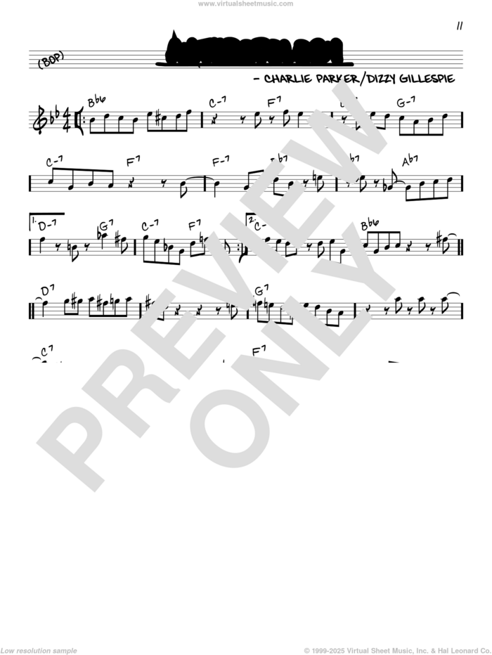 Anthropology sheet music for voice and other instruments (in C) by Charlie Parker and Dizzy Gillespie, intermediate skill level