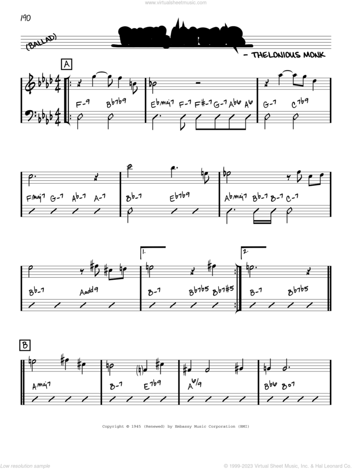 Ruby, My Dear sheet music for voice and other instruments (in C) by Thelonious Monk, intermediate skill level