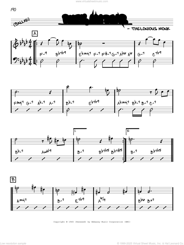 Ruby, My Dear sheet music for voice and other instruments (in C) by Thelonious Monk, intermediate skill level