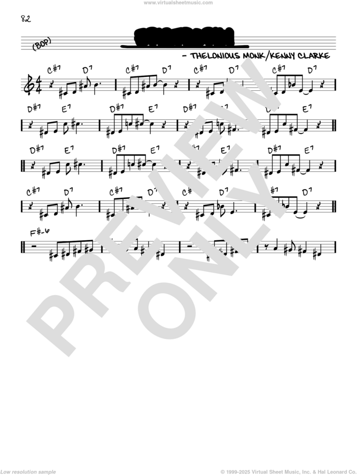 Epistrophy sheet music for voice and other instruments (in C) by Thelonious Monk and Kenny Clarke, intermediate skill level