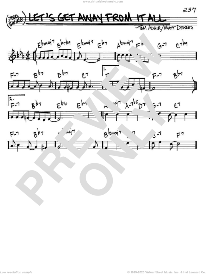 Let's Get Away From It All sheet music for voice and other instruments (in C) by Frank Sinatra, Matt Dennis and Tom Adair, intermediate skill level