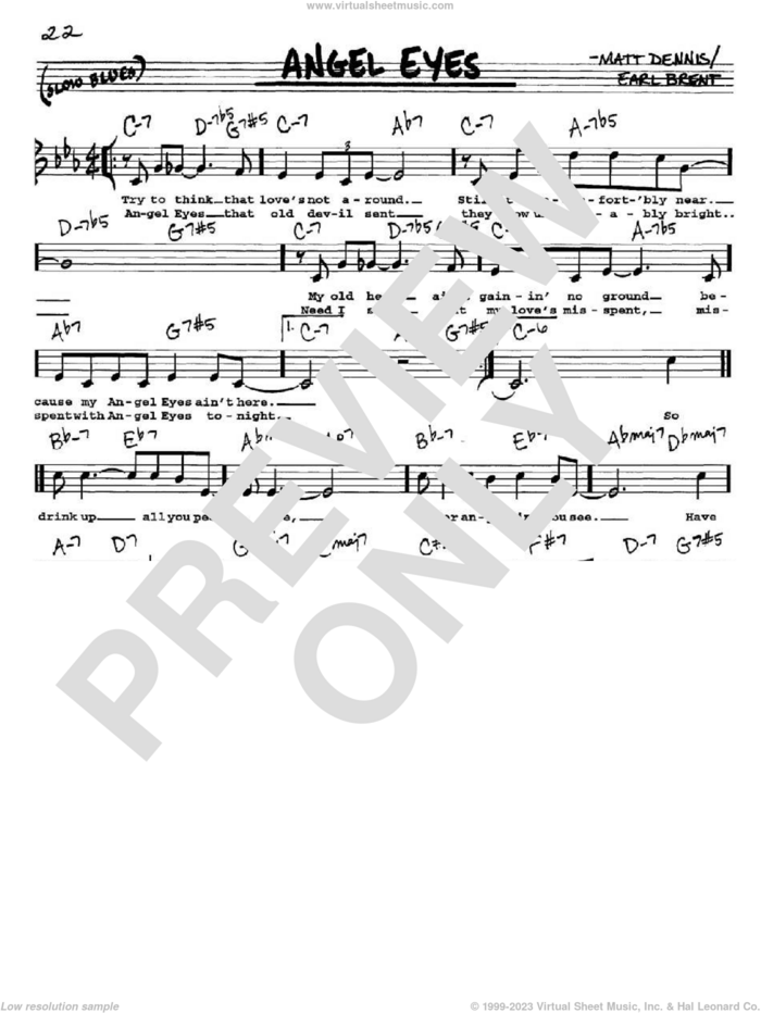Angel Eyes sheet music for voice and other instruments  by Frank Sinatra, Earl Brent and Matt Dennis, intermediate skill level