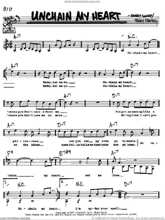 Unchain My Heart sheet music for voice and other instruments  by Ray Charles, Bobby Sharp and Teddy Powell, intermediate skill level