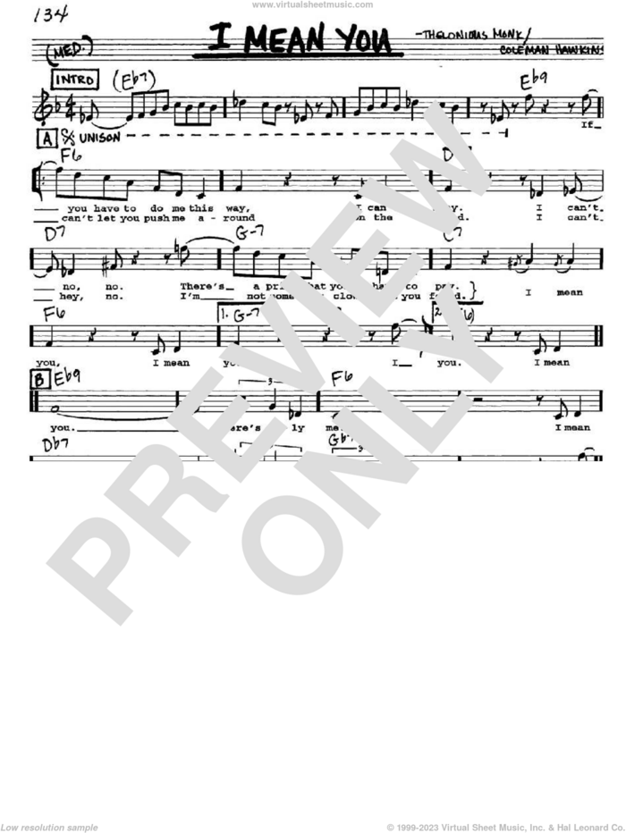 Monk - I Mean You sheet music (real book with lyrics) (PDF)