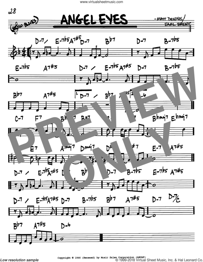 Angel Eyes sheet music for voice and other instruments (in Bb) by Frank Sinatra, Earl Brent and Matt Dennis, intermediate skill level