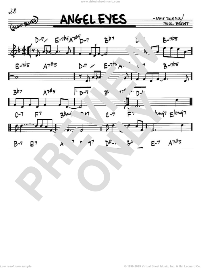 Angel Eyes sheet music for voice and other instruments (in Bb) by Frank Sinatra, Earl Brent and Matt Dennis, intermediate skill level