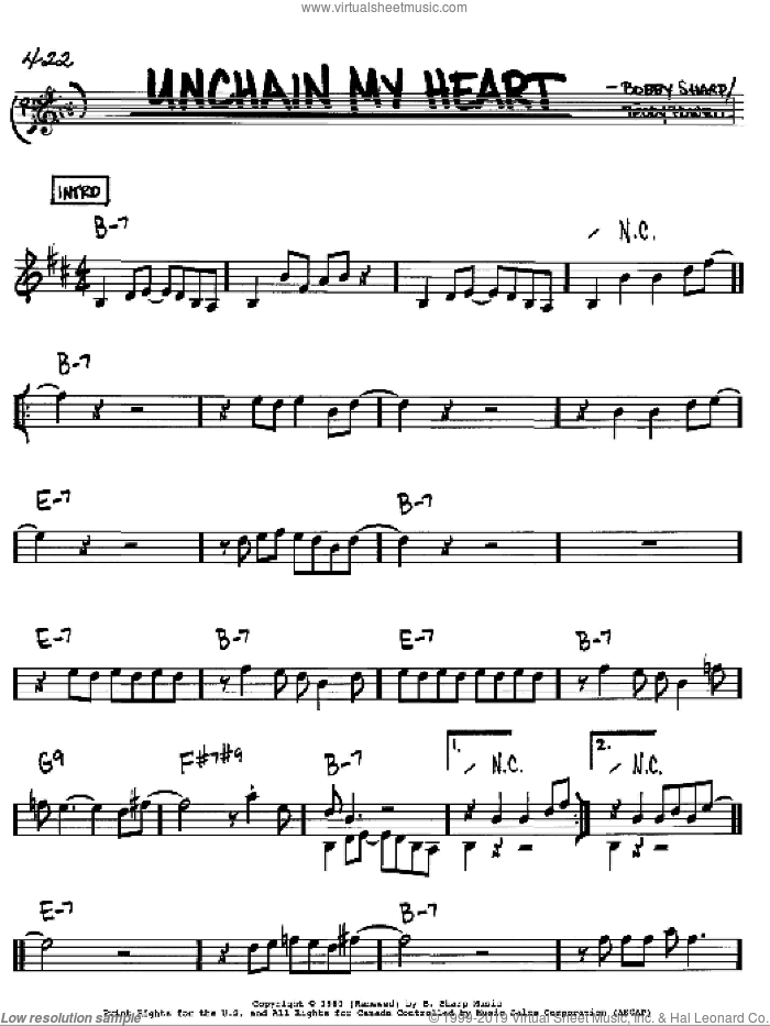 Unchain My Heart sheet music for voice and other instruments (in Bb) by Ray Charles, Bobby Sharp and Teddy Powell, intermediate skill level