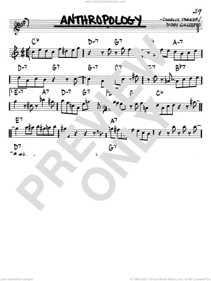Anthropology sheet music for voice and other instruments (in Bb) by Charlie Parker and Dizzy Gillespie, intermediate skill level