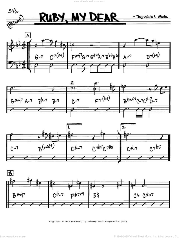 Ruby, My Dear sheet music for voice and other instruments (in Bb) by Thelonious Monk, intermediate skill level