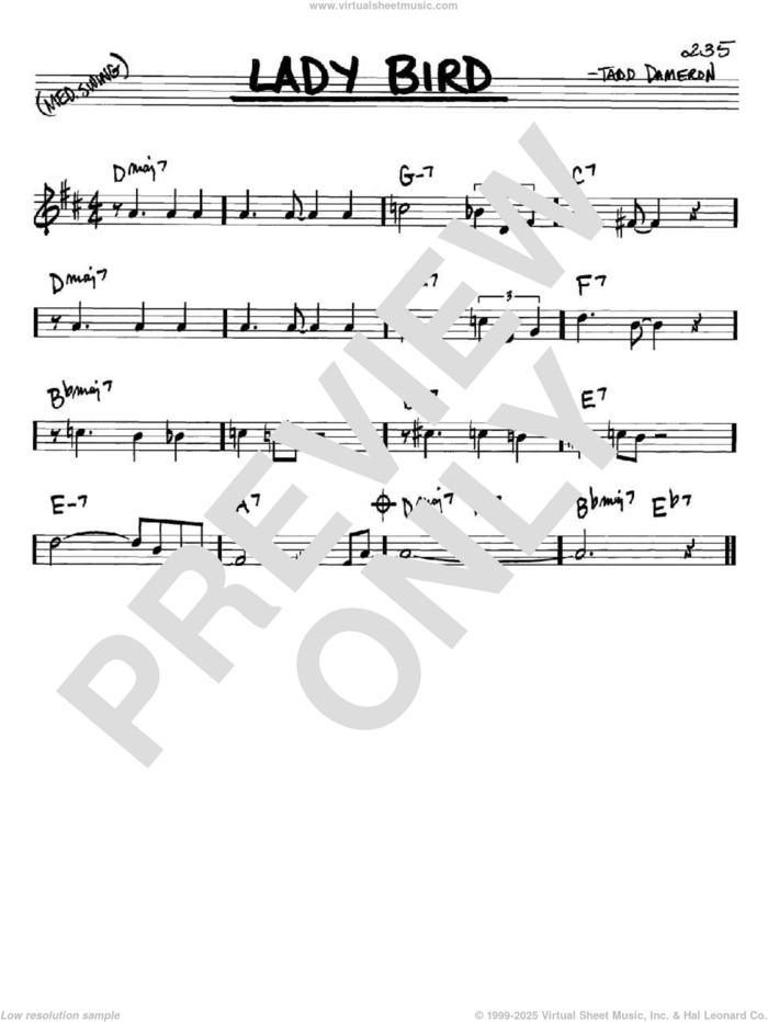 Lady Bird sheet music for voice and other instruments (in Bb) by Miles Davis and Tadd Dameron, intermediate skill level