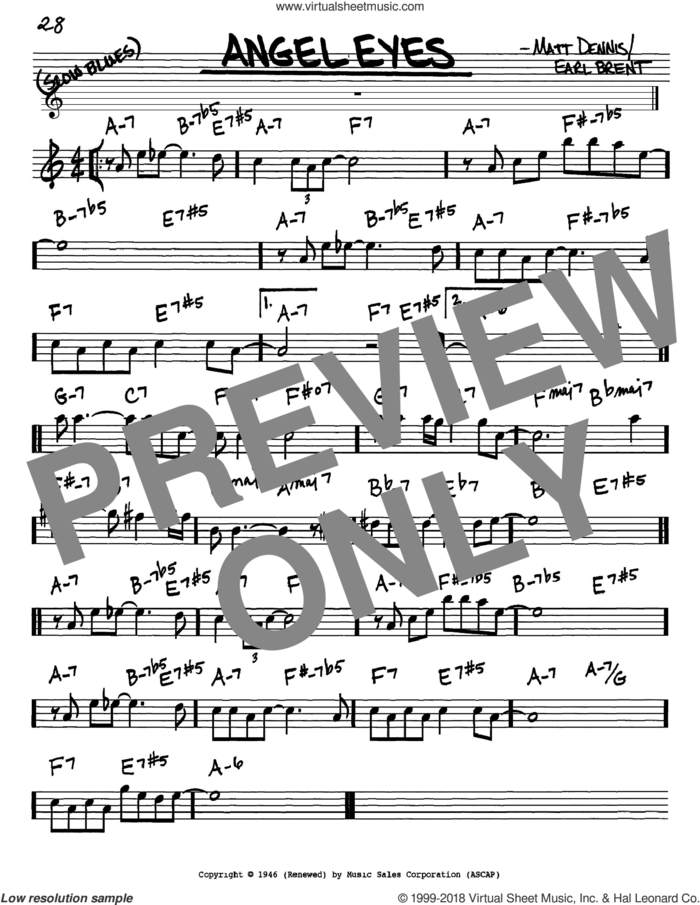 Angel Eyes sheet music for voice and other instruments (in Eb) by Frank Sinatra, Earl Brent and Matt Dennis, intermediate skill level