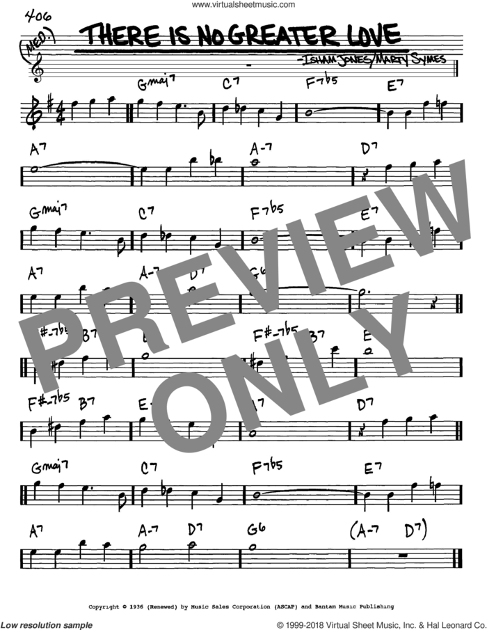 There Is No Greater Love sheet music for voice and other instruments (in Eb) by Isham Jones and Marty Symes, intermediate skill level