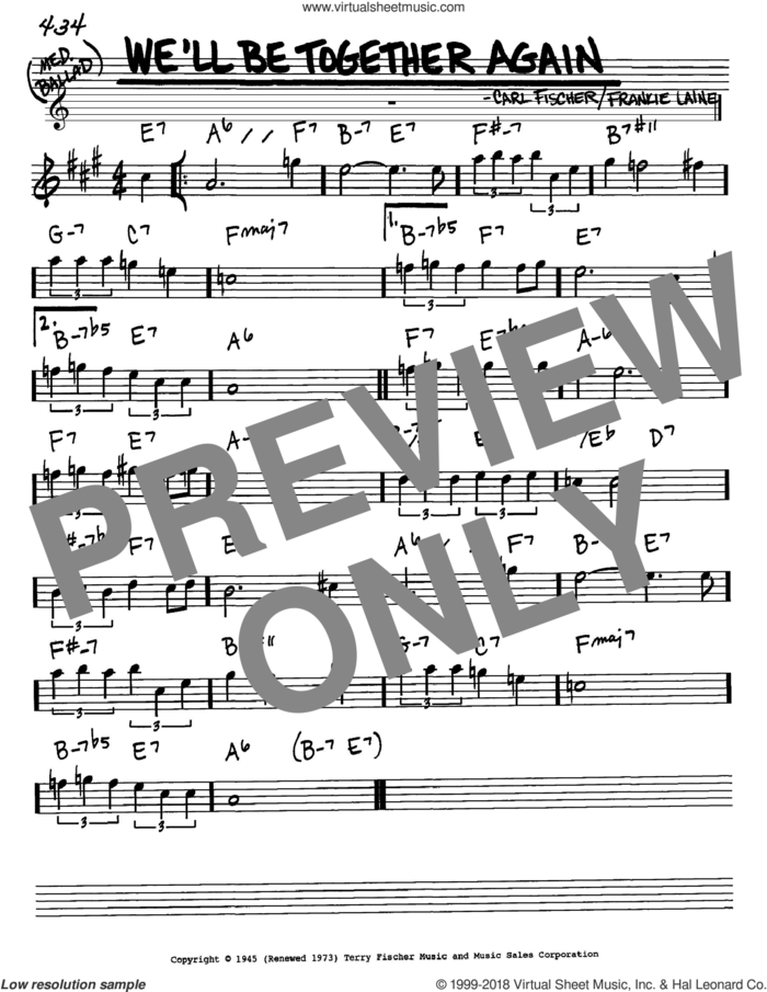We'll Be Together Again sheet music for voice and other instruments (in Eb) by Frankie Laine and Carl Fischer, intermediate skill level