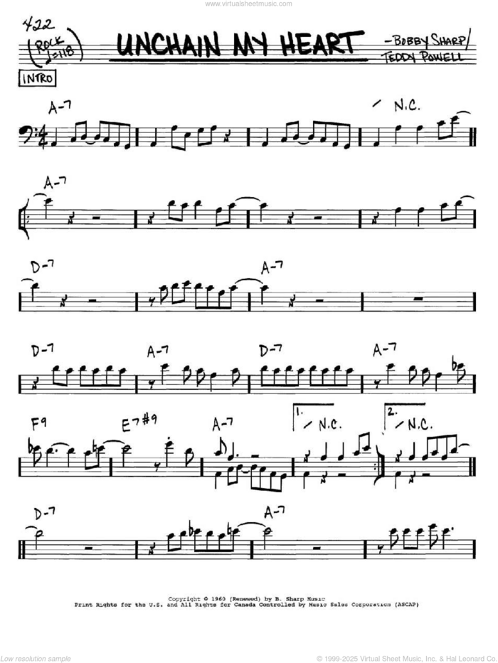 Unchain My Heart sheet music for voice and other instruments (bass clef) by Ray Charles, Bobby Sharp and Teddy Powell, intermediate skill level