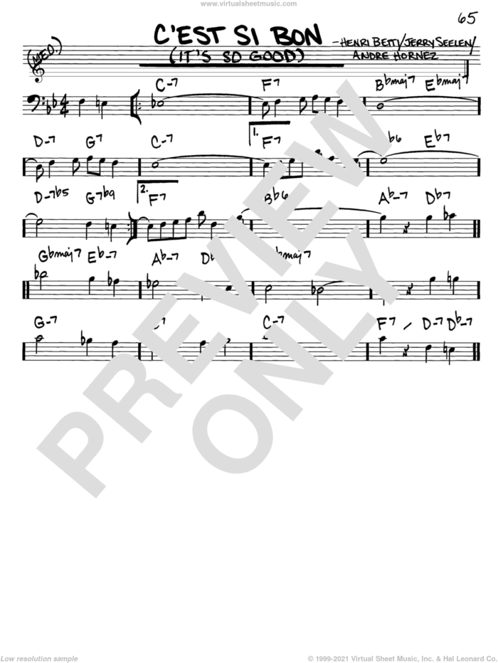 C'est Si Bon (It's So Good) sheet music for voice and other instruments (bass clef) by Eartha Kitt, Andre Hornez, Henri Betti and Jerry Seelen, intermediate skill level