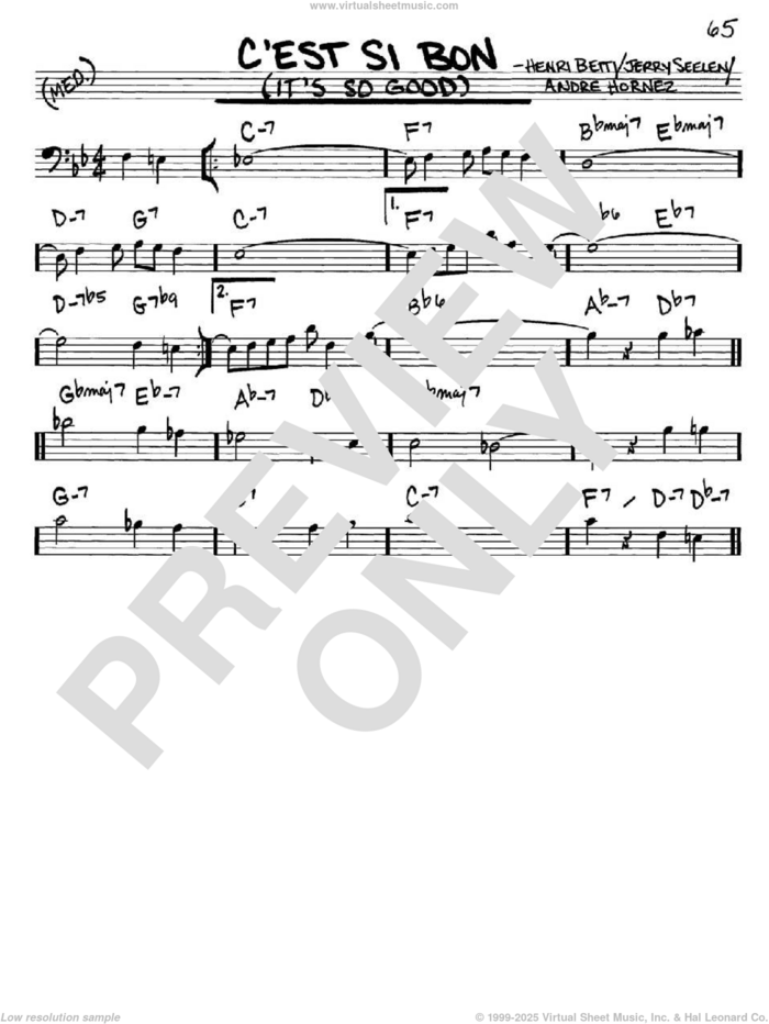 C'est Si Bon (It's So Good) sheet music for voice and other instruments (bass clef) by Eartha Kitt, Andre Hornez, Henri Betti and Jerry Seelen, intermediate skill level