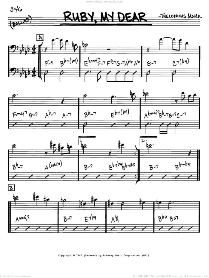 Ruby, My Dear sheet music for voice and other instruments (bass clef) by Thelonious Monk, intermediate skill level