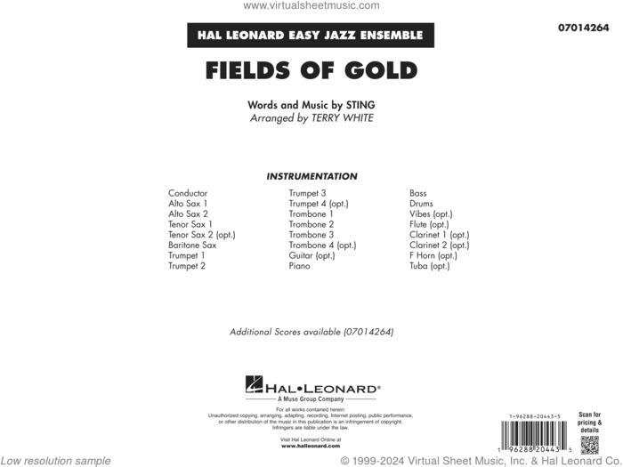 Fields Of Gold (arr. Terry White) (COMPLETE) sheet music for jazz band by Sting and Terry White, intermediate skill level