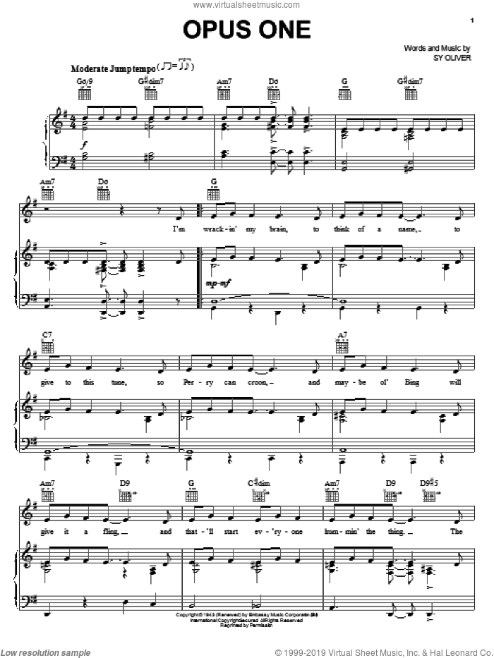 Opus One sheet music for voice, piano or guitar by Sy Oliver, intermediate skill level