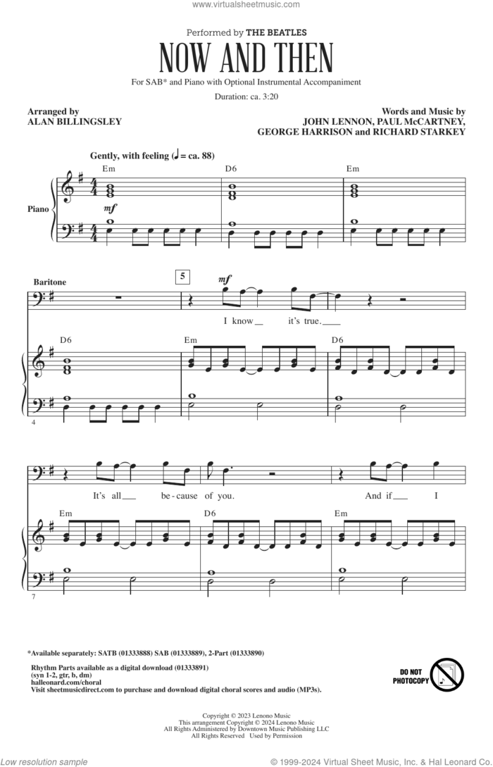 Now And Then (arr. Alan Billingsley) sheet music for choir (SAB: soprano, alto, bass) by The Beatles, Alan Billingsley, George Harrison, John Lennon, Paul McCartney and Richard Starkey, intermediate skill level