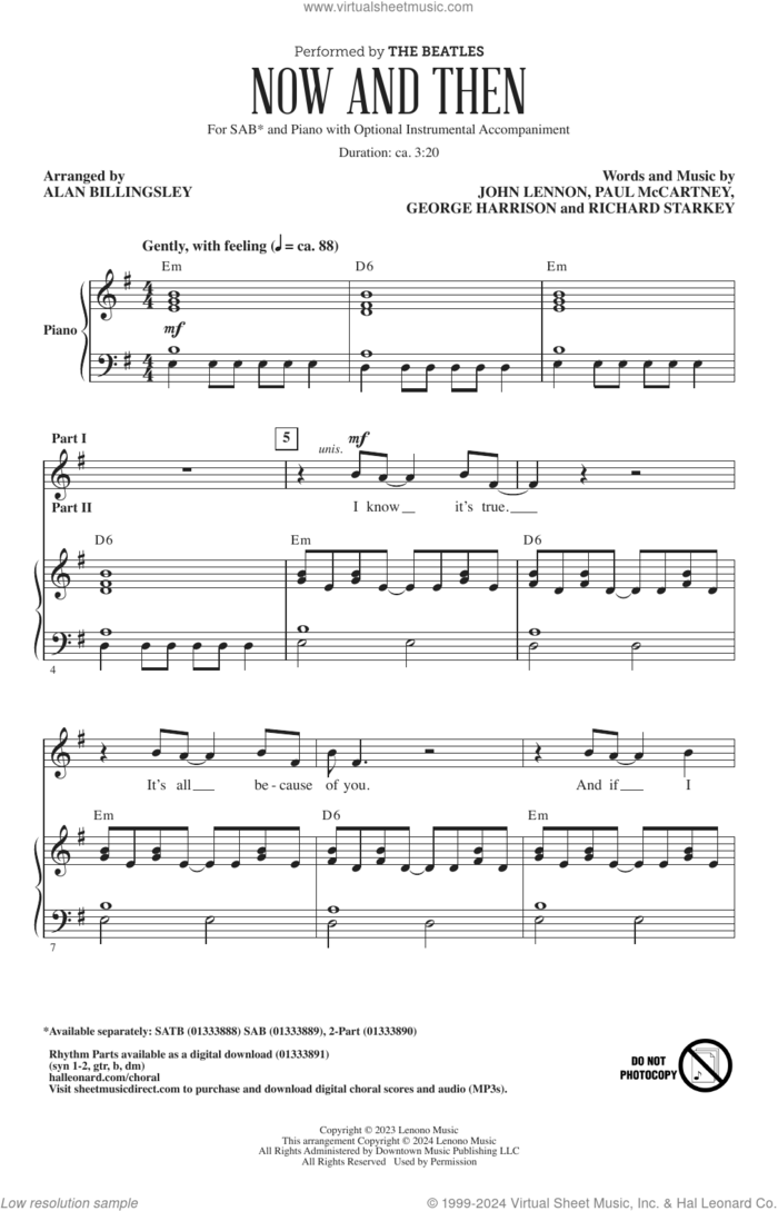 Now And Then (arr. Alan Billingsley) sheet music for choir (2-Part) by The Beatles, Alan Billingsley, George Harrison, John Lennon, Paul McCartney and Richard Starkey, intermediate duet