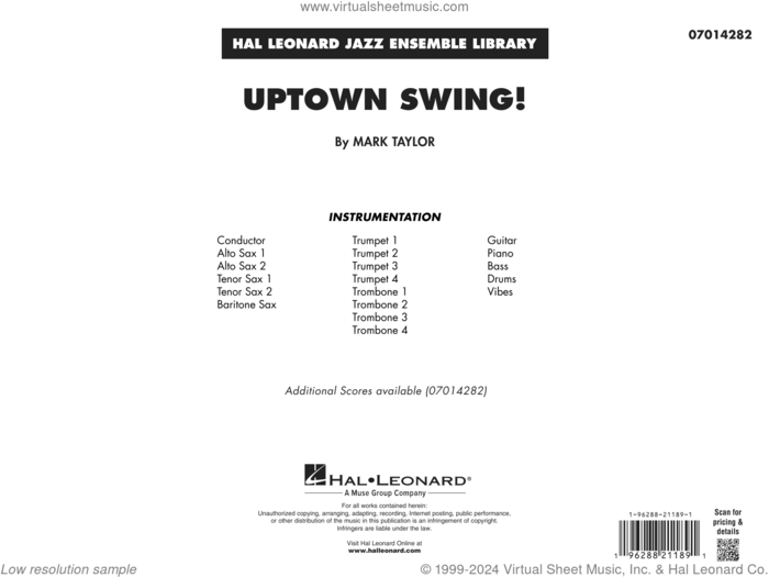 Uptown Swing! (COMPLETE) sheet music for jazz band by Mark Taylor, intermediate skill level