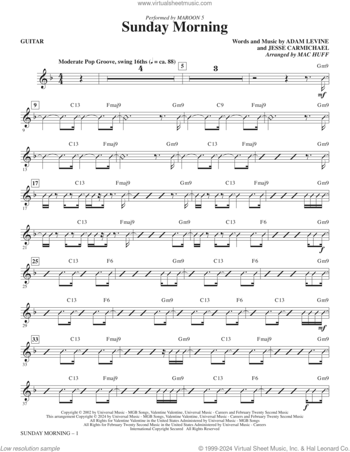 Sunday Morning (arr. Mac Huff) (complete set of parts) sheet music for orchestra/band (Rhythm) by Maroon 5, Adam Levine, James Valentine, Jesse Carmichael, Mac Huff, Michael Madden and Ryan Dusick, intermediate skill level