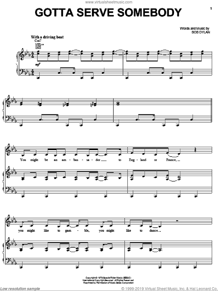 Gotta Serve Somebody sheet music for voice, piano or guitar by Nichole Nordeman and Bob Dylan, intermediate skill level