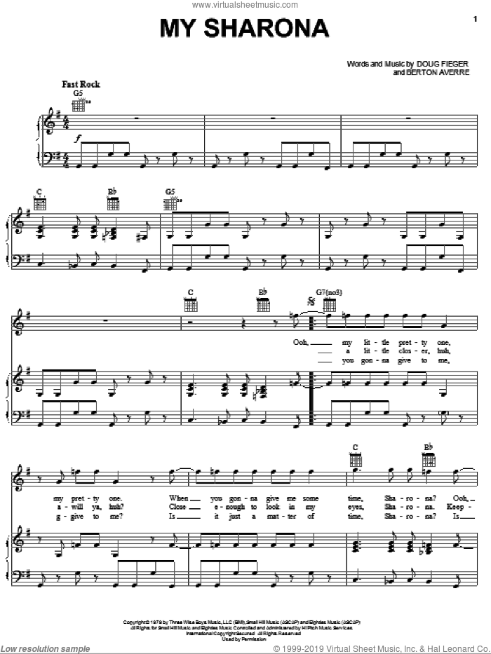 My Sharona sheet music for voice, piano or guitar by The Knack, Berton Averre and Doug Fieger, intermediate skill level
