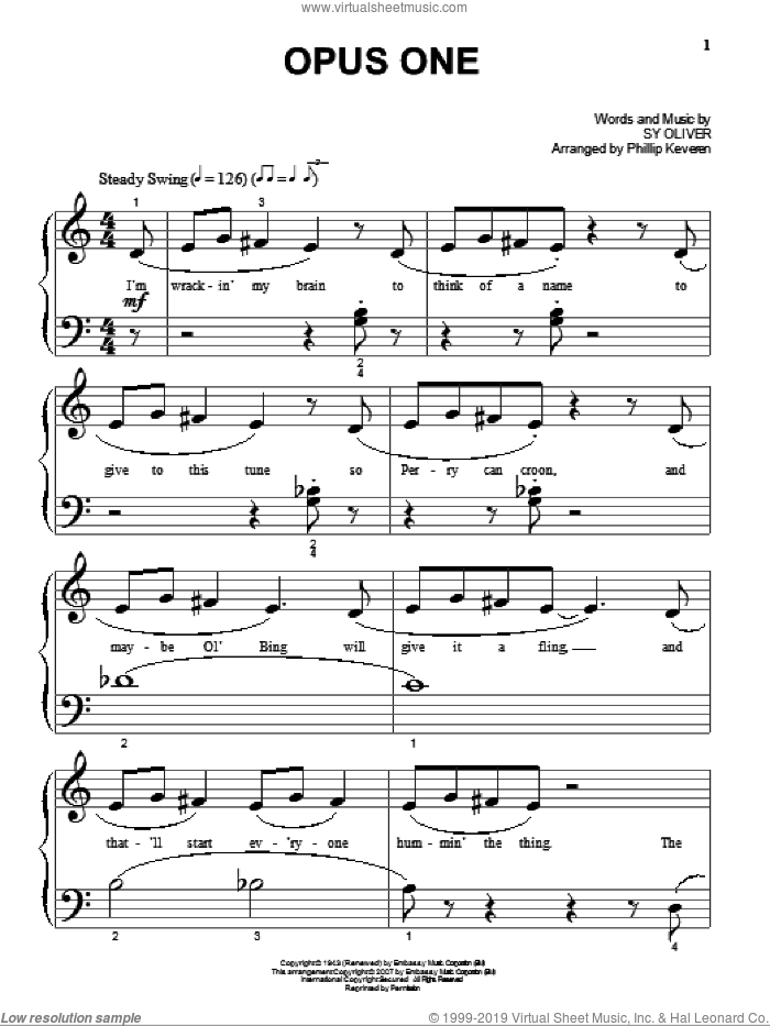 Opus One (arr. Phillip Keveren) sheet music for piano solo (big note book) by Sy Oliver and Phillip Keveren, easy piano (big note book)