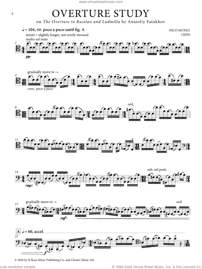 Overture Study sheet music for cello solo by Nico Muhly, classical score, intermediate skill level