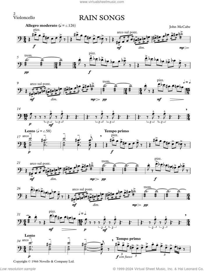 Rain Songs sheet music for orchestra (cello) by John McCabe, classical score, intermediate skill level