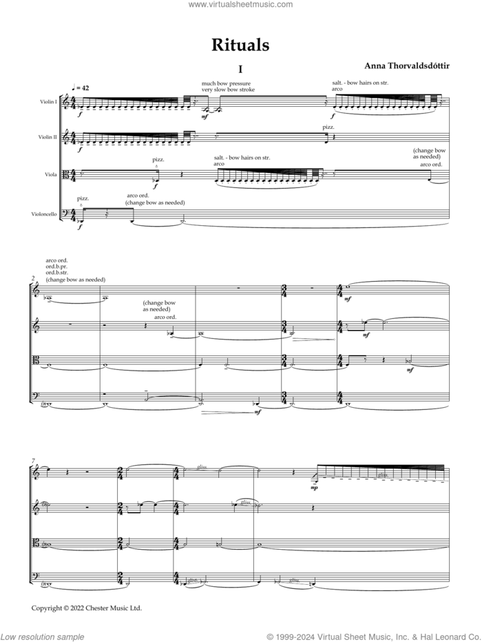 Rituals (COMPLETE) sheet music for string quartet (violin, viola, cello) by Anna Thorvaldsdottir, classical score, intermediate skill level