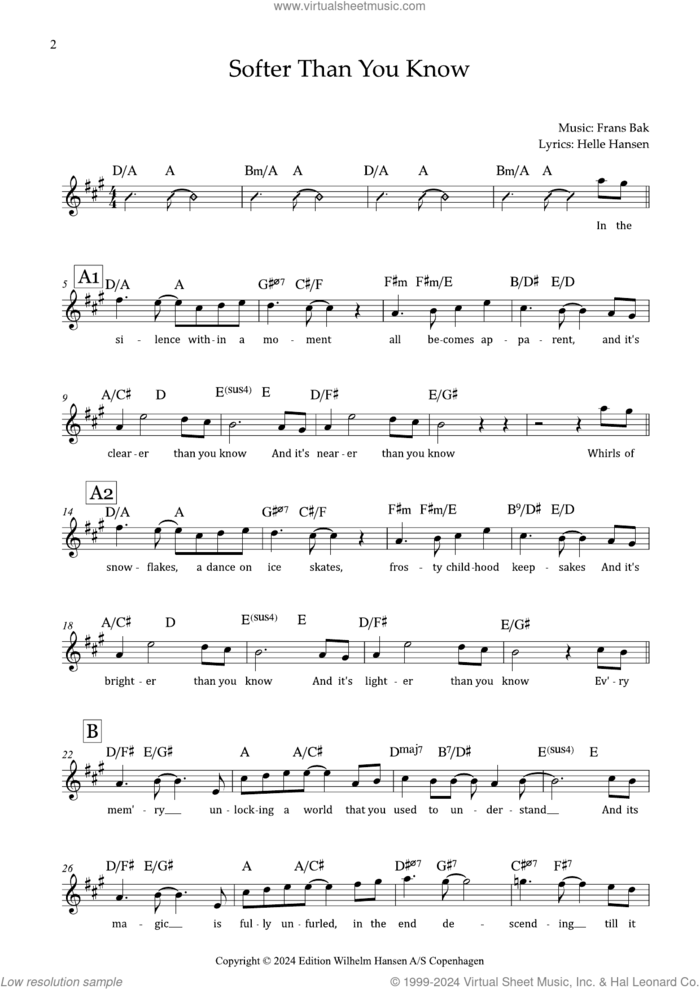 Softer Than You Know sheet music for voice solo by Frans Bak, classical score, intermediate skill level