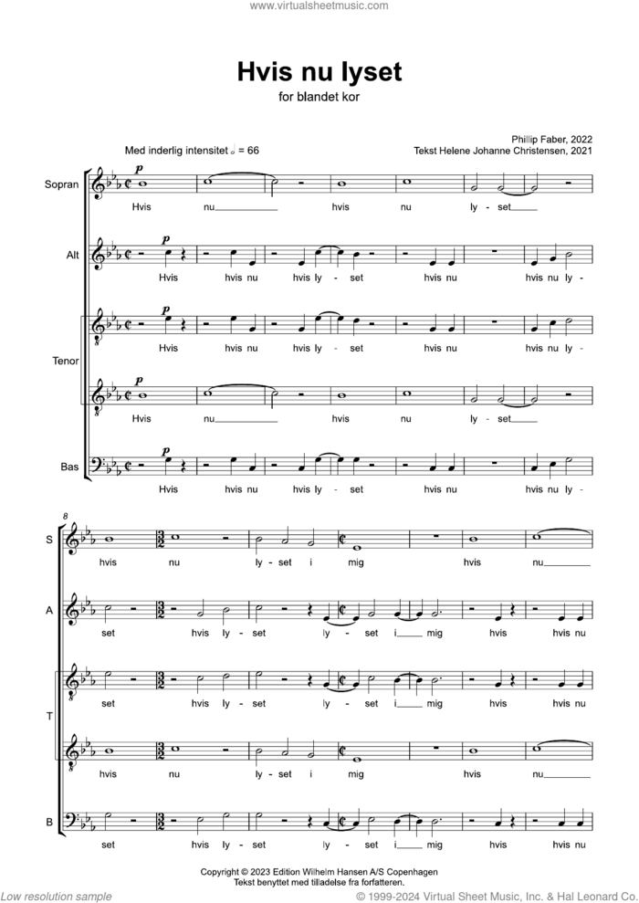 Hvis Nu Lyset (SATTB) sheet music for choir (SATTB) by Phillip Faber, classical score, intermediate skill level